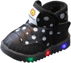 Girls Winter Thickened Cotton Shoes Toddler Girl LED Light Up Boots Outdoor Warm Non-Slip Snow Boot for kids