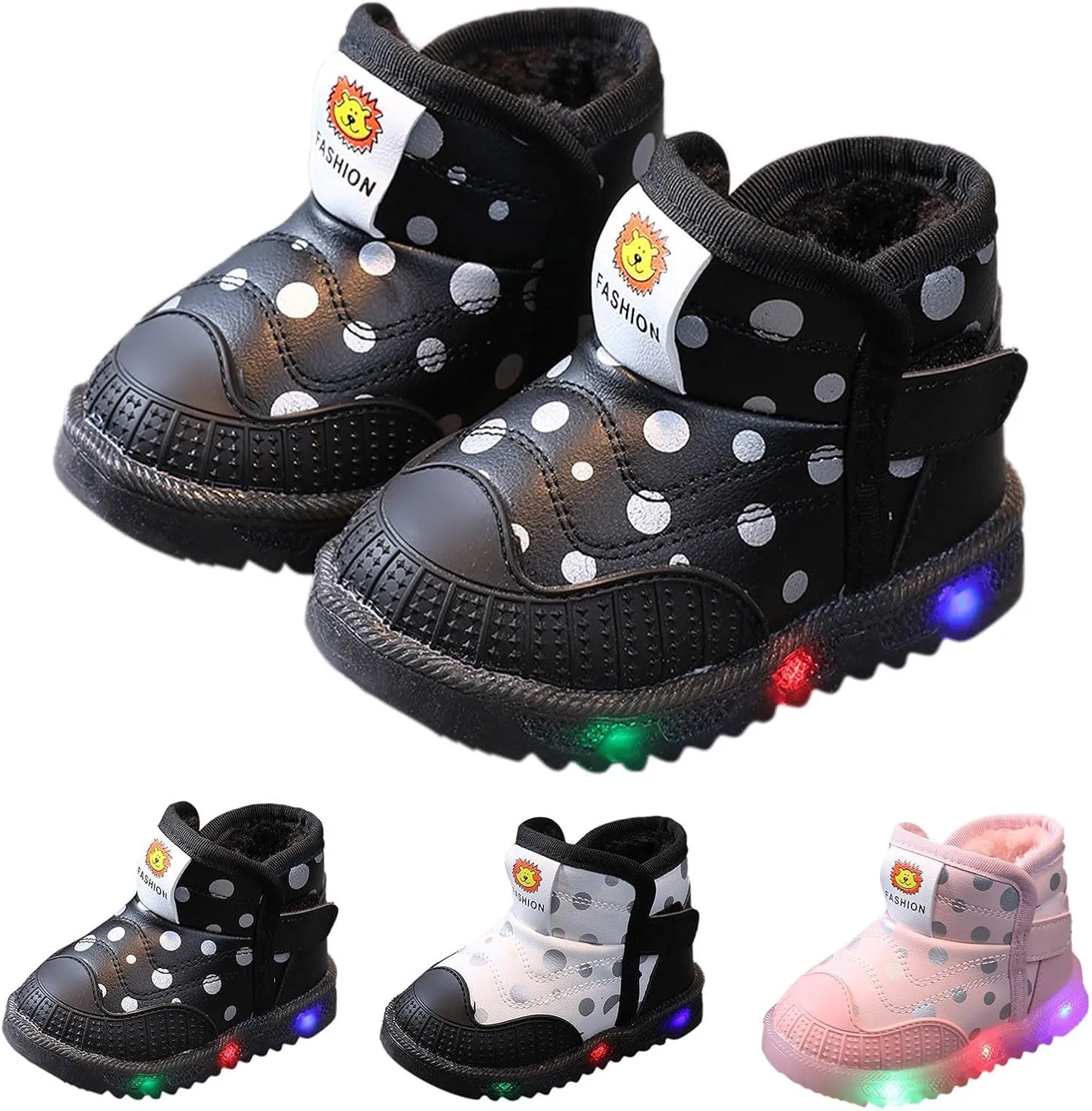 Girls Winter Thickened Cotton Shoes Toddler Girl LED Light Up Boots Outdoor Warm Non-Slip Snow Boot for kids