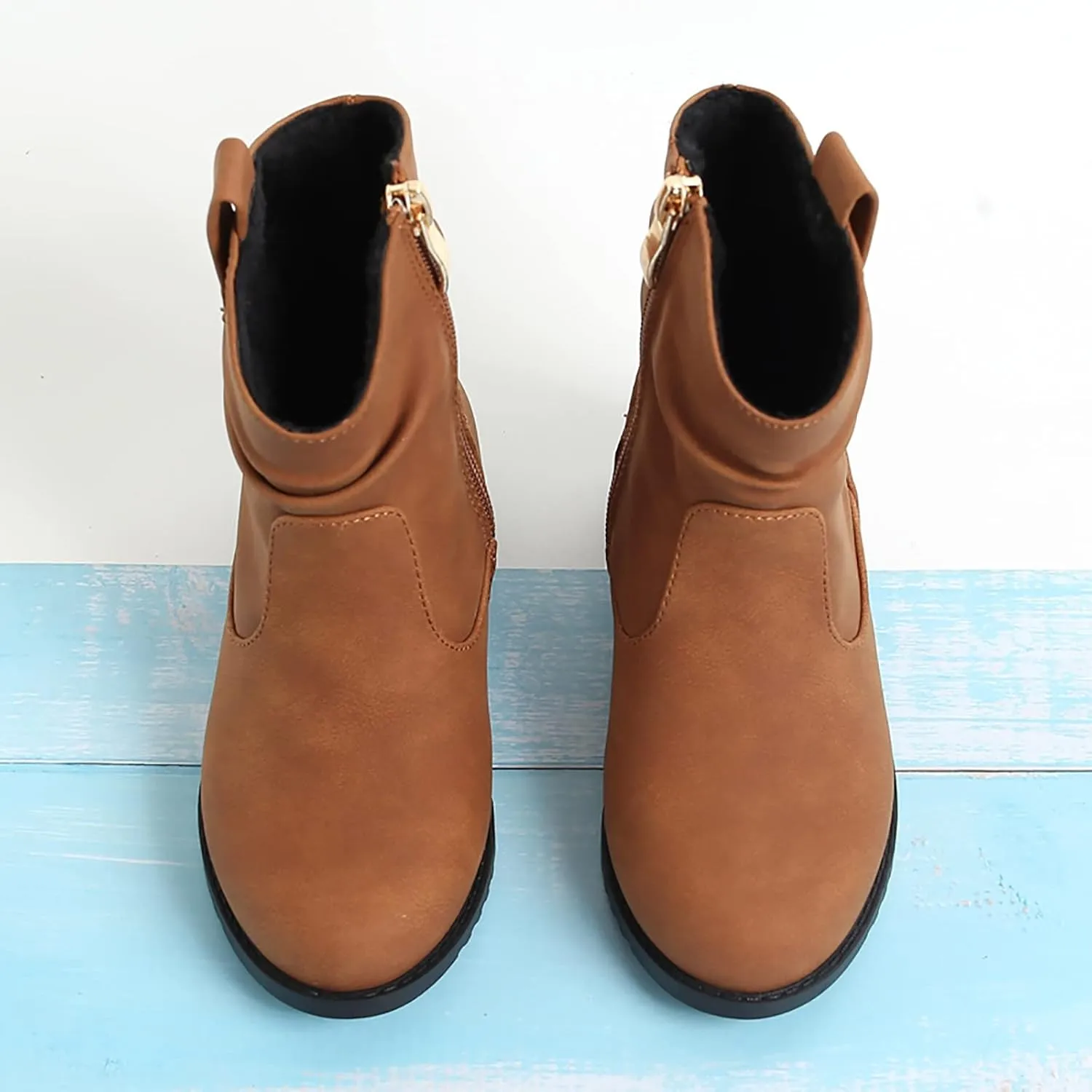Girls Zip Side Slouchy Boots Western Boots Kids Ankle Boots Girls Low Heel Riding Booties With Zipper Girl Boots Size 4