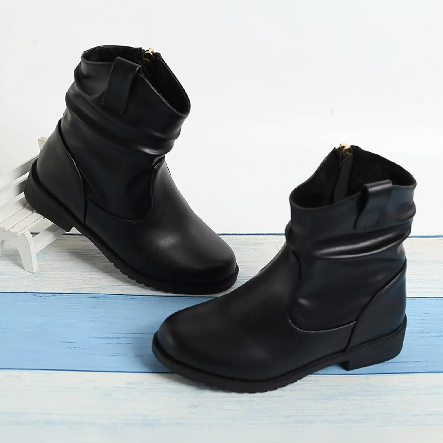 Girls Zip Side Slouchy Boots Western Boots Kids Ankle Boots Girls Low Heel Riding Booties With Zipper Girl Boots Size 4