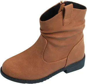Girls Zip Side Slouchy Boots Western Boots Kids Ankle Boots Girls Low Heel Riding Booties With Zipper Girl Boots Size 4