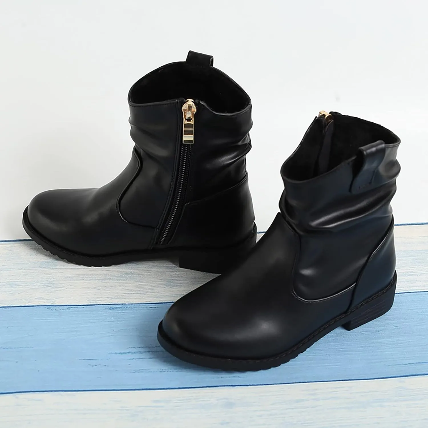 Girls Zip Side Slouchy Boots Western Boots Kids Ankle Boots Girls Low Heel Riding Booties With Zipper Girl Boots Size 4
