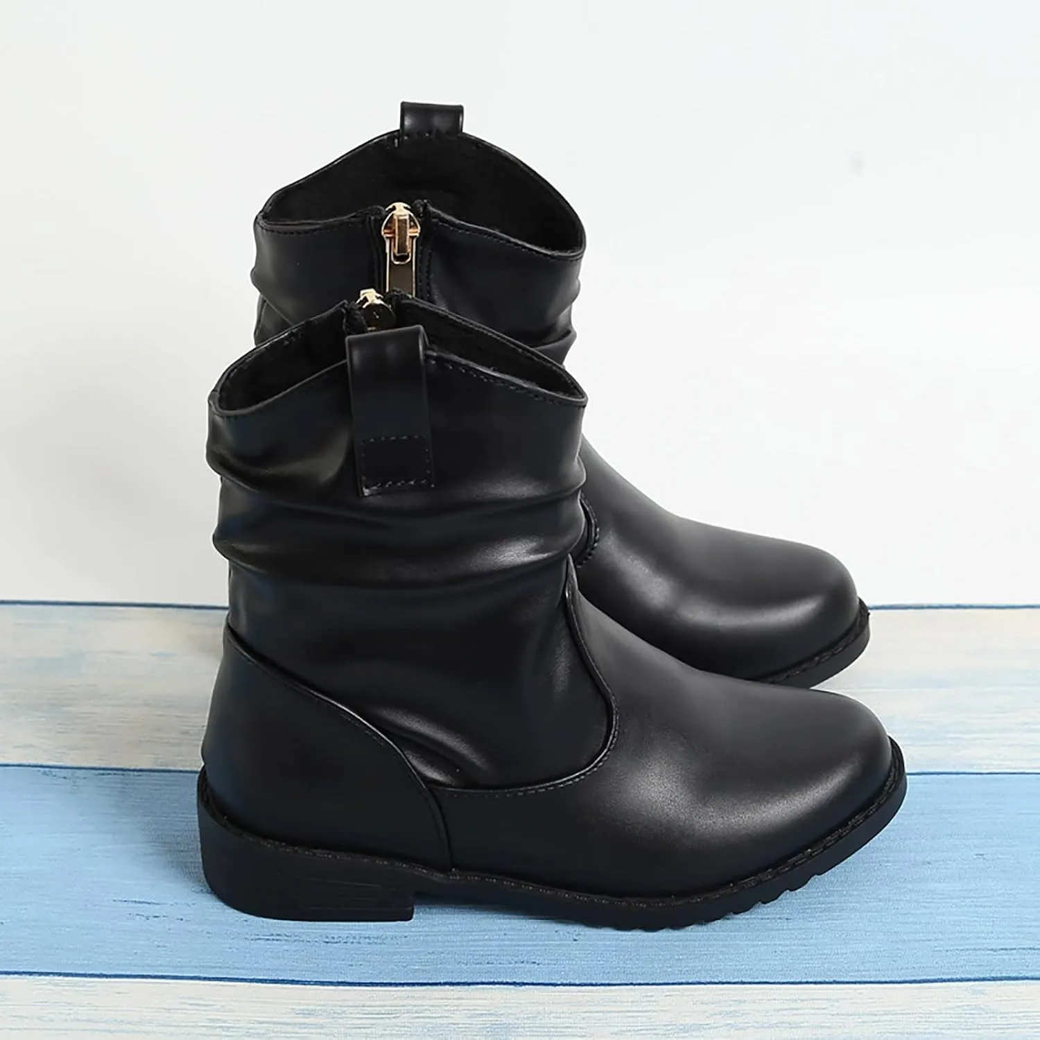 Girls Zip Side Slouchy Boots Western Boots Kids Ankle Boots Girls Low Heel Riding Booties With Zipper Girl Boots Size 4