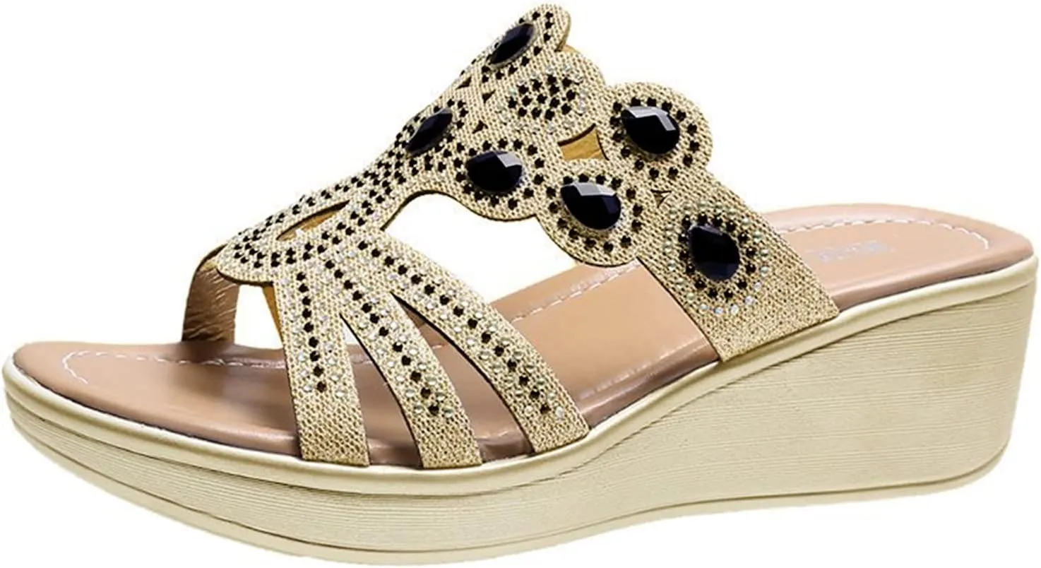 Heeled Sandals with Ankle Straps Wide Feet Bling Sandal for Women Rhinestones Strappy Shoes for Woman Dressy Summer Hiking Shoe Womans
