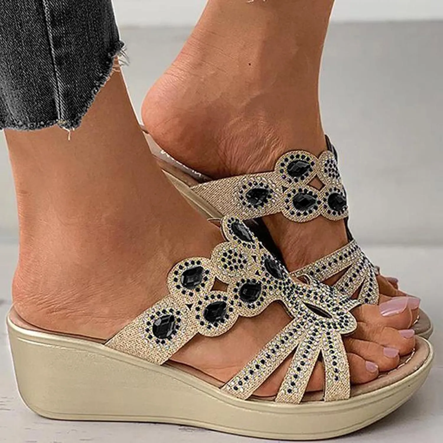 Heeled Sandals with Ankle Straps Wide Feet Bling Sandal for Women Rhinestones Strappy Shoes for Woman Dressy Summer Hiking Shoe Womans