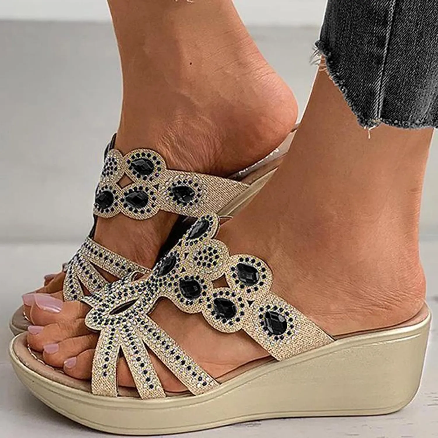 Heeled Sandals with Ankle Straps Wide Feet Bling Sandal for Women Rhinestones Strappy Shoes for Woman Dressy Summer Hiking Shoe Womans