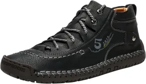 Hiking Casual Boots for Men Fashion High-Top Leather Motorcycle Shoes Lace up Slip on Loafers Mid Top Walking Sneakers