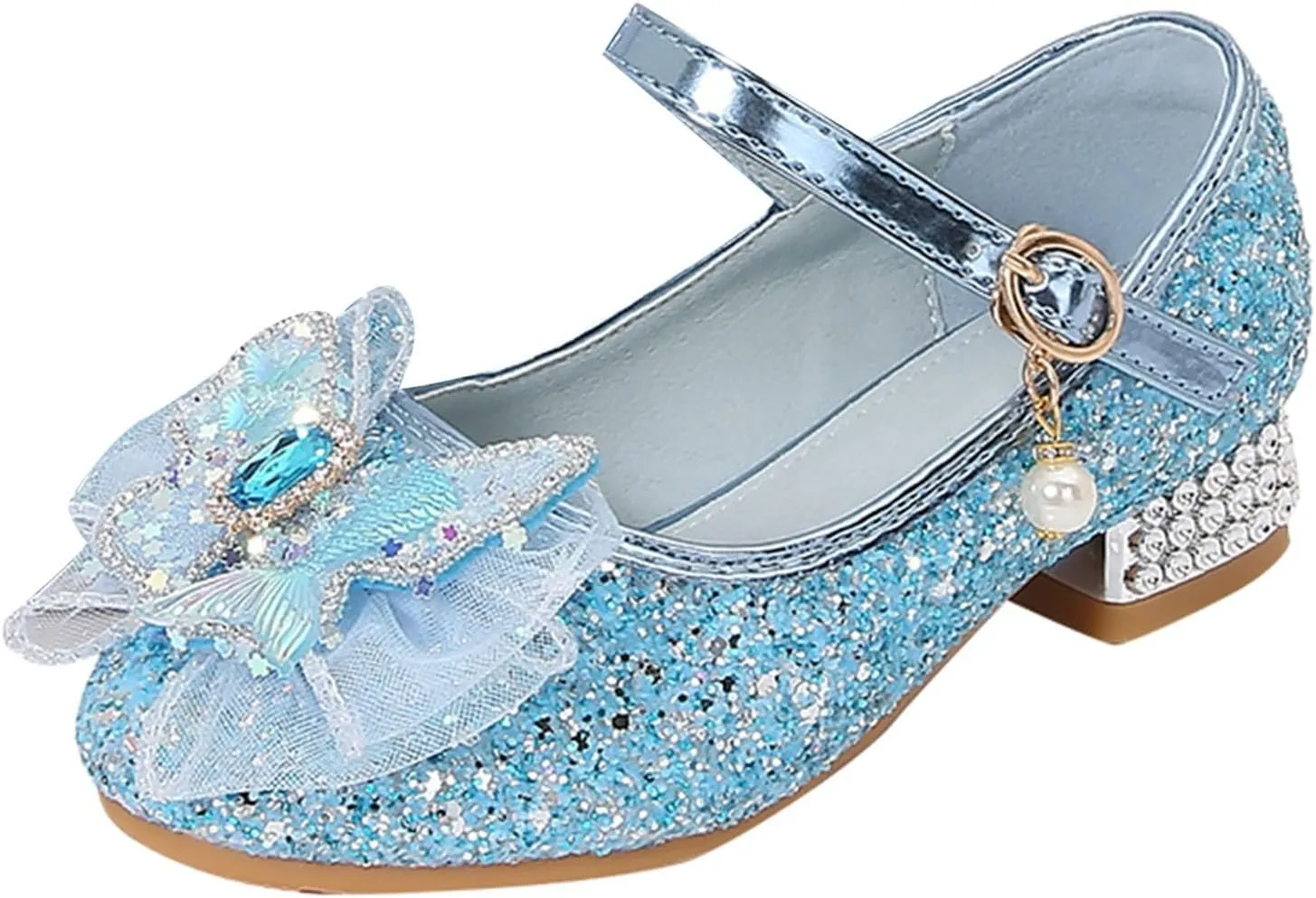 IWIHMIV Girls Brown Dress Shoes Comfortable Chunky Low Heels Ankle Strap Party Wedding Girls Princess Dress Up Shoes