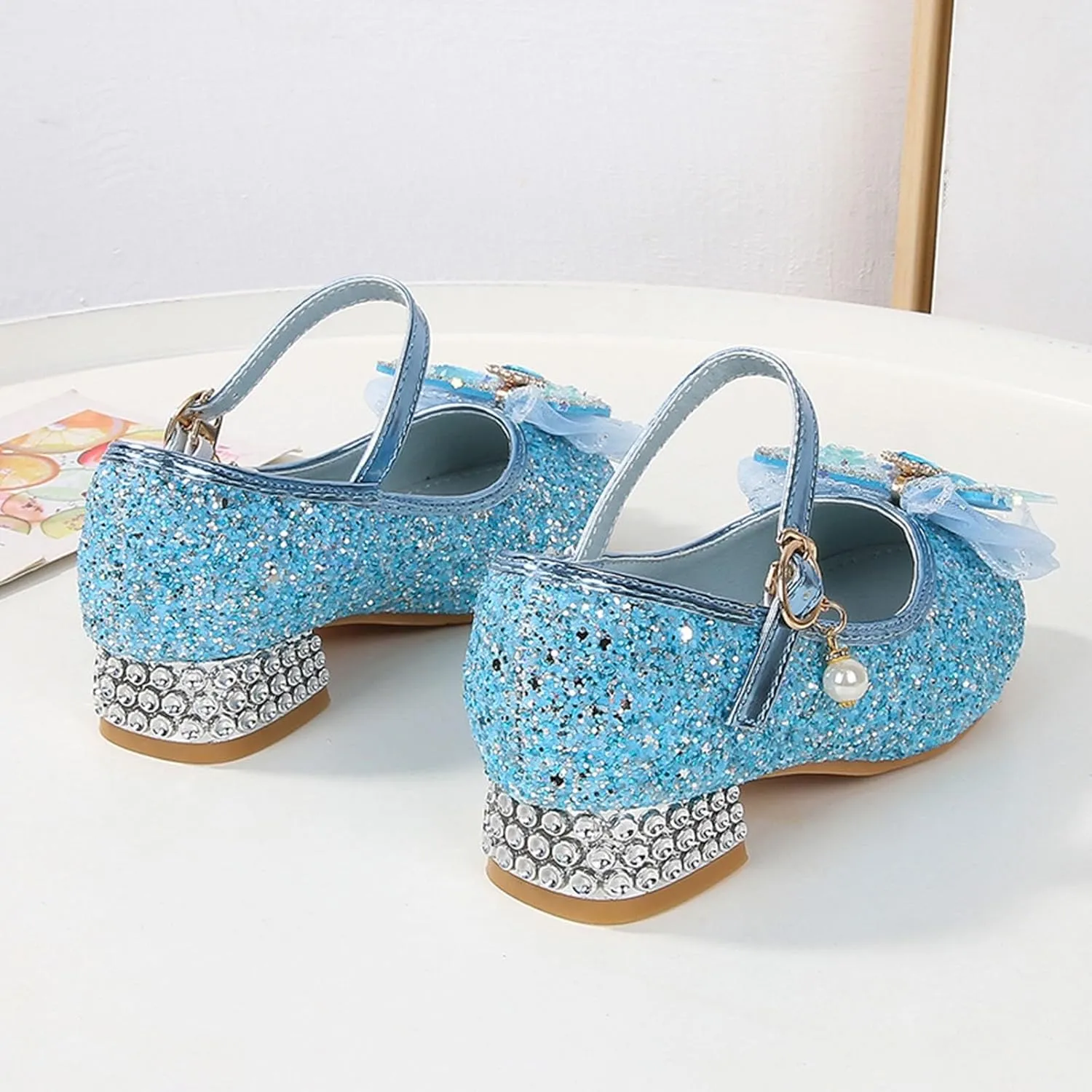 IWIHMIV Girls Brown Dress Shoes Comfortable Chunky Low Heels Ankle Strap Party Wedding Girls Princess Dress Up Shoes