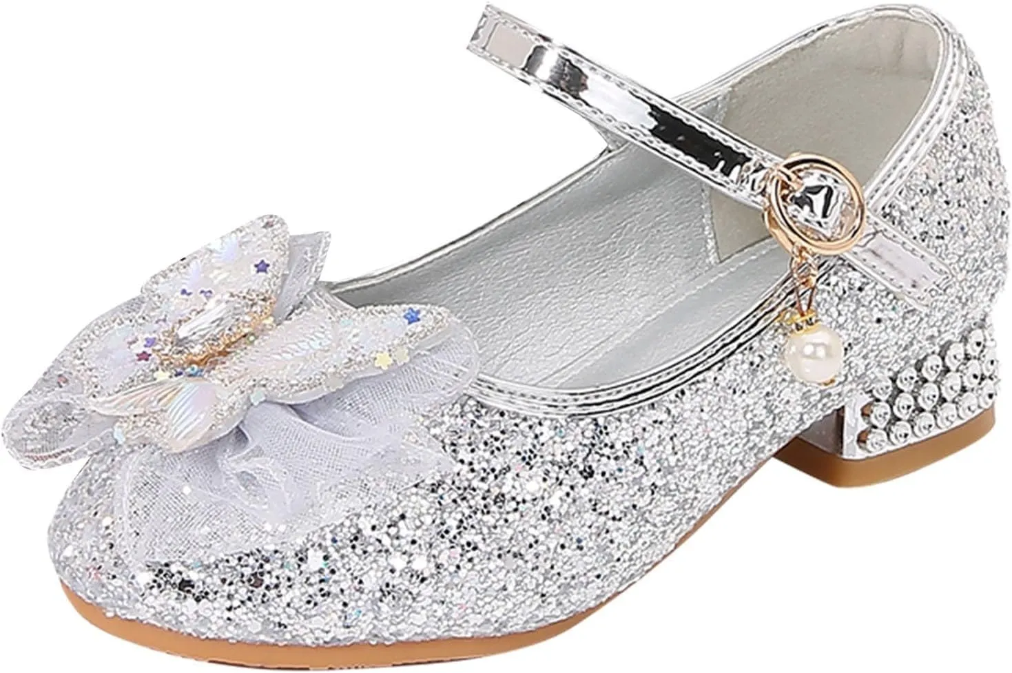 IWIHMIV Girls Brown Dress Shoes Comfortable Chunky Low Heels Ankle Strap Party Wedding Girls Princess Dress Up Shoes