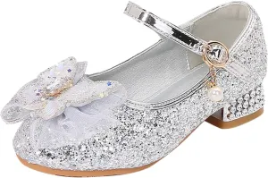 IWIHMIV Girls Brown Dress Shoes Comfortable Chunky Low Heels Ankle Strap Party Wedding Girls Princess Dress Up Shoes