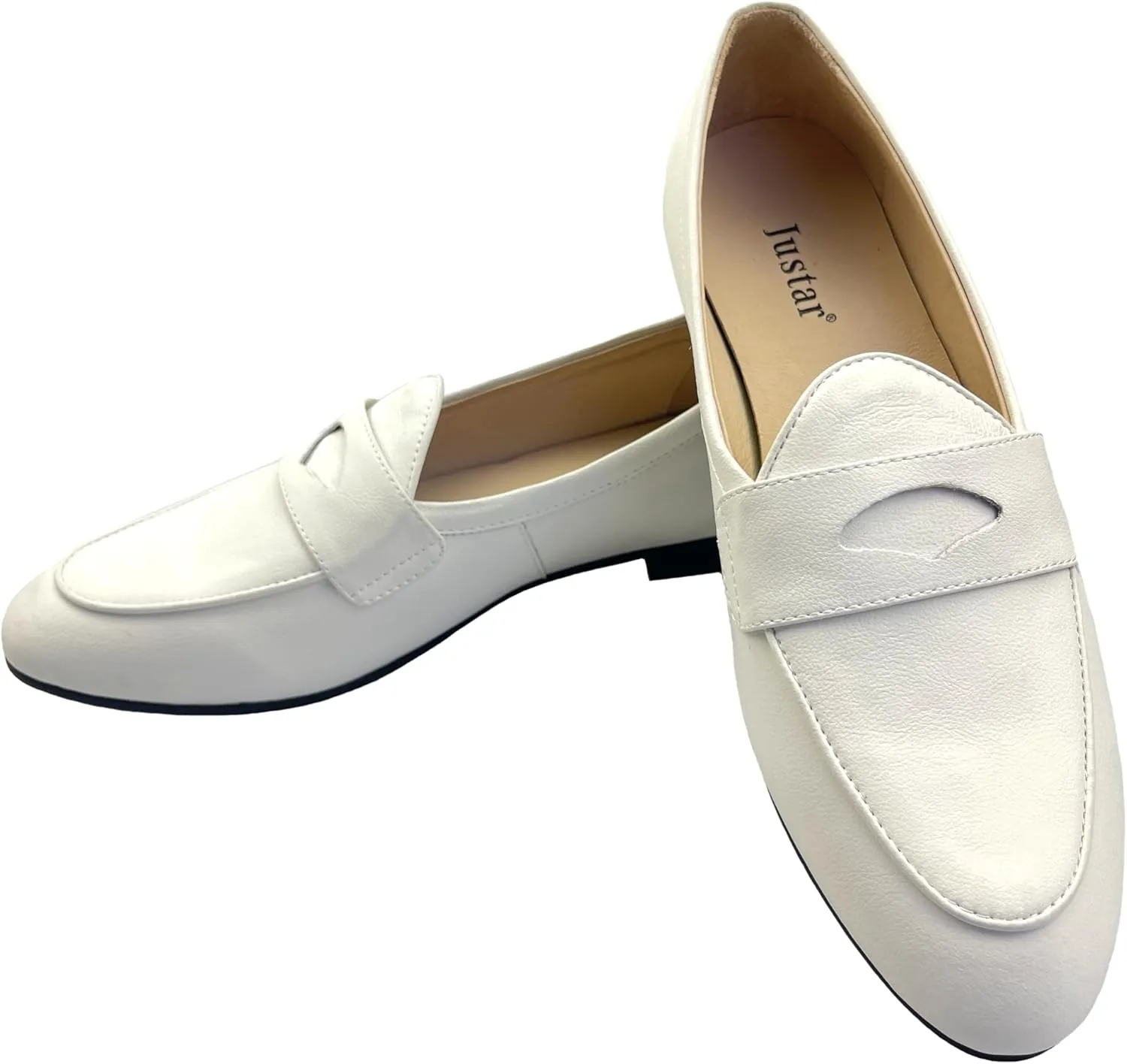 Justar Women's Leather Penny Loafers Slip on Dress Flats Shoes for Women