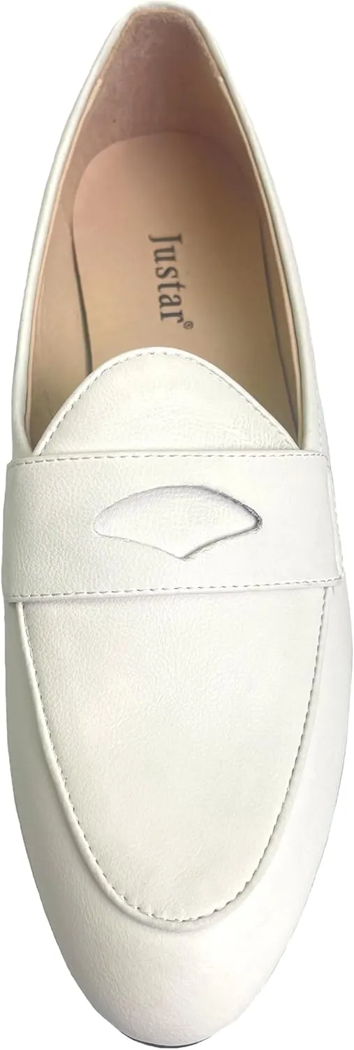 Justar Women's Leather Penny Loafers Slip on Dress Flats Shoes for Women