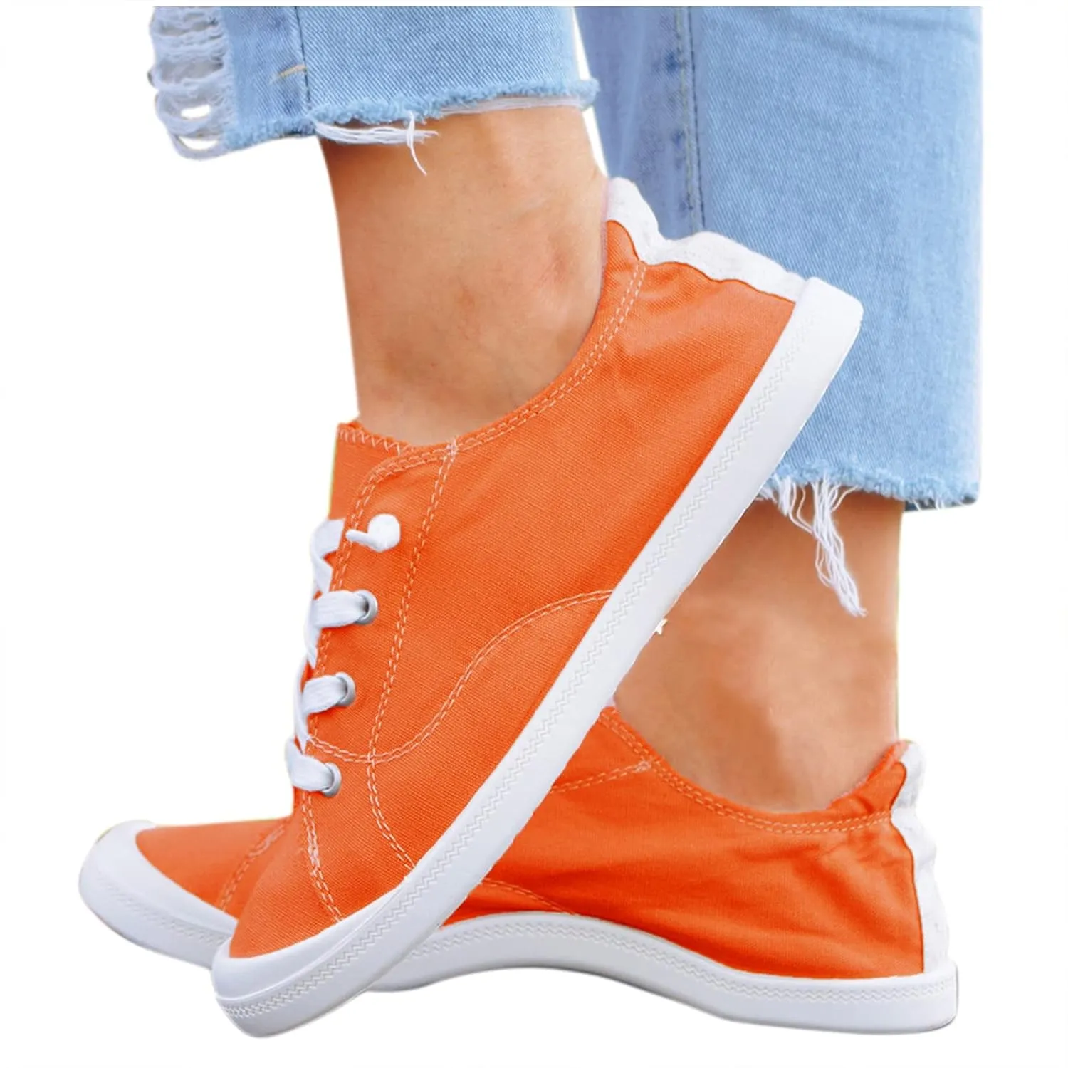 Ladies Canvas Casual Walking Shoes Breathable Non Slip Comfortable Lighweight Sneakers Low Top Slip on Lace up Soft Sole Outdoor Sports Shoes for Women