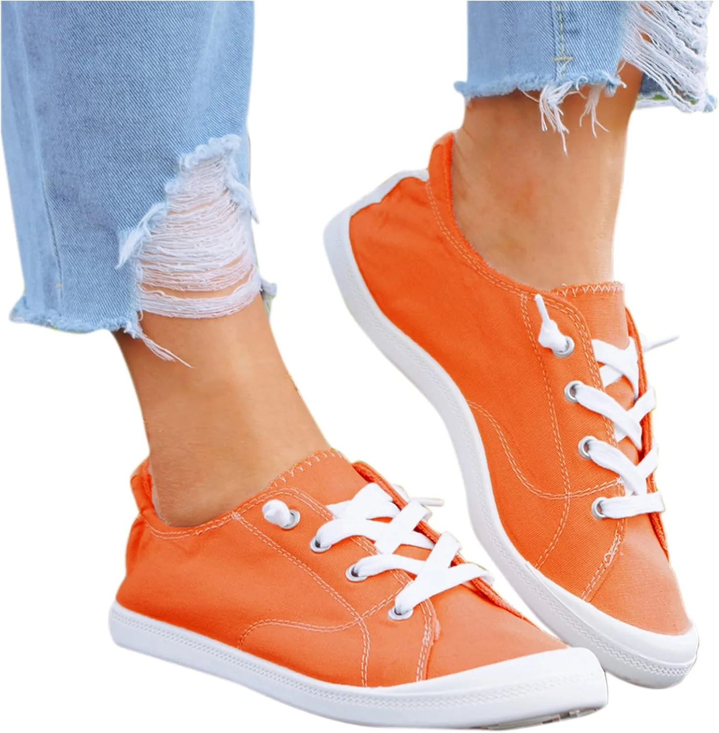Ladies Canvas Casual Walking Shoes Breathable Non Slip Comfortable Lighweight Sneakers Low Top Slip on Lace up Soft Sole Outdoor Sports Shoes for Women