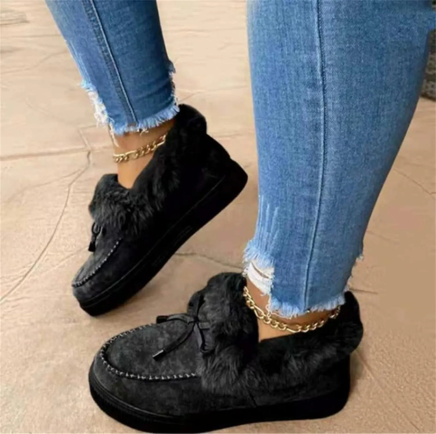 Ladmiple Boots For Women Ankle Booties Winter Snow Warm Booties Fur Lined Anti-Slip Outdoor Slip On Comfortable Shoes