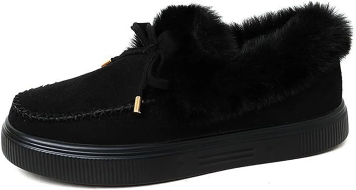 Ladmiple Boots For Women Ankle Booties Winter Snow Warm Booties Fur Lined Anti-Slip Outdoor Slip On Comfortable Shoes