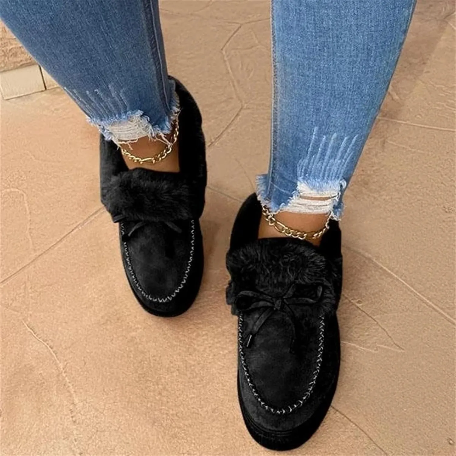 Ladmiple Boots For Women Ankle Booties Winter Snow Warm Booties Fur Lined Anti-Slip Outdoor Slip On Comfortable Shoes
