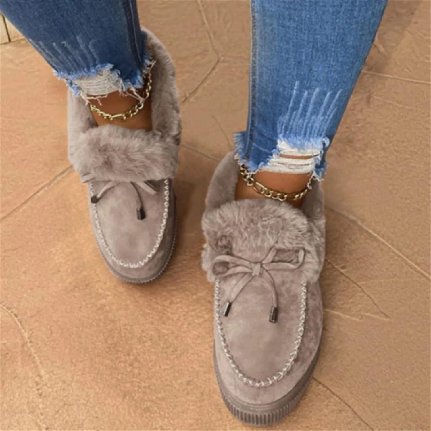 Ladmiple Boots For Women Ankle Booties Winter Warm Fur Lined Snow Short Booties Slip On Comfortable Fashion Loafers Shoes
