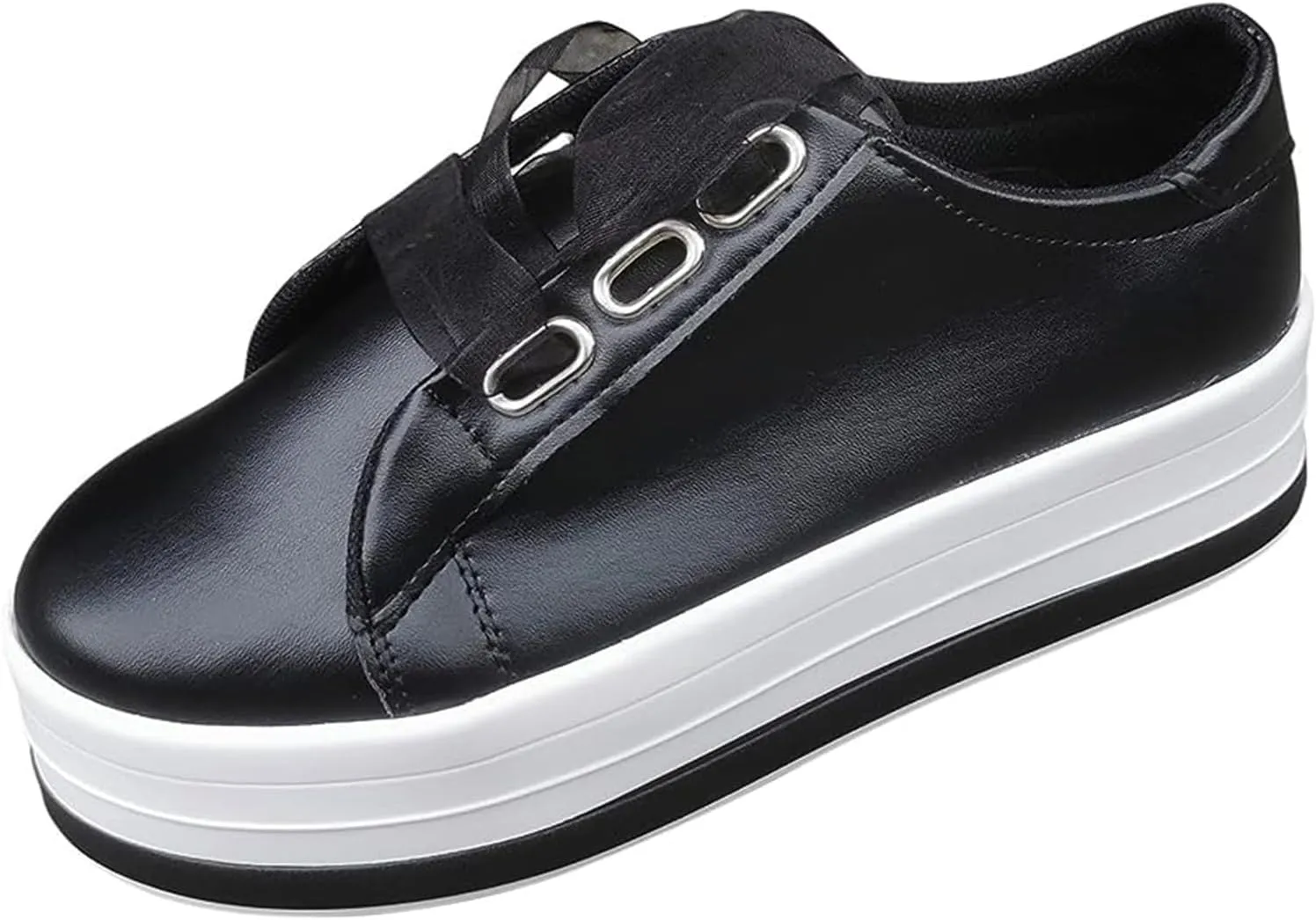 Ladmiple Loafers for Women Comfort White Womens Memory Foam Slip On Sneakers Comfort Walking Shoes Fashion Dressy Casual Summer Low Top Lace Up Platform Flats Loafers