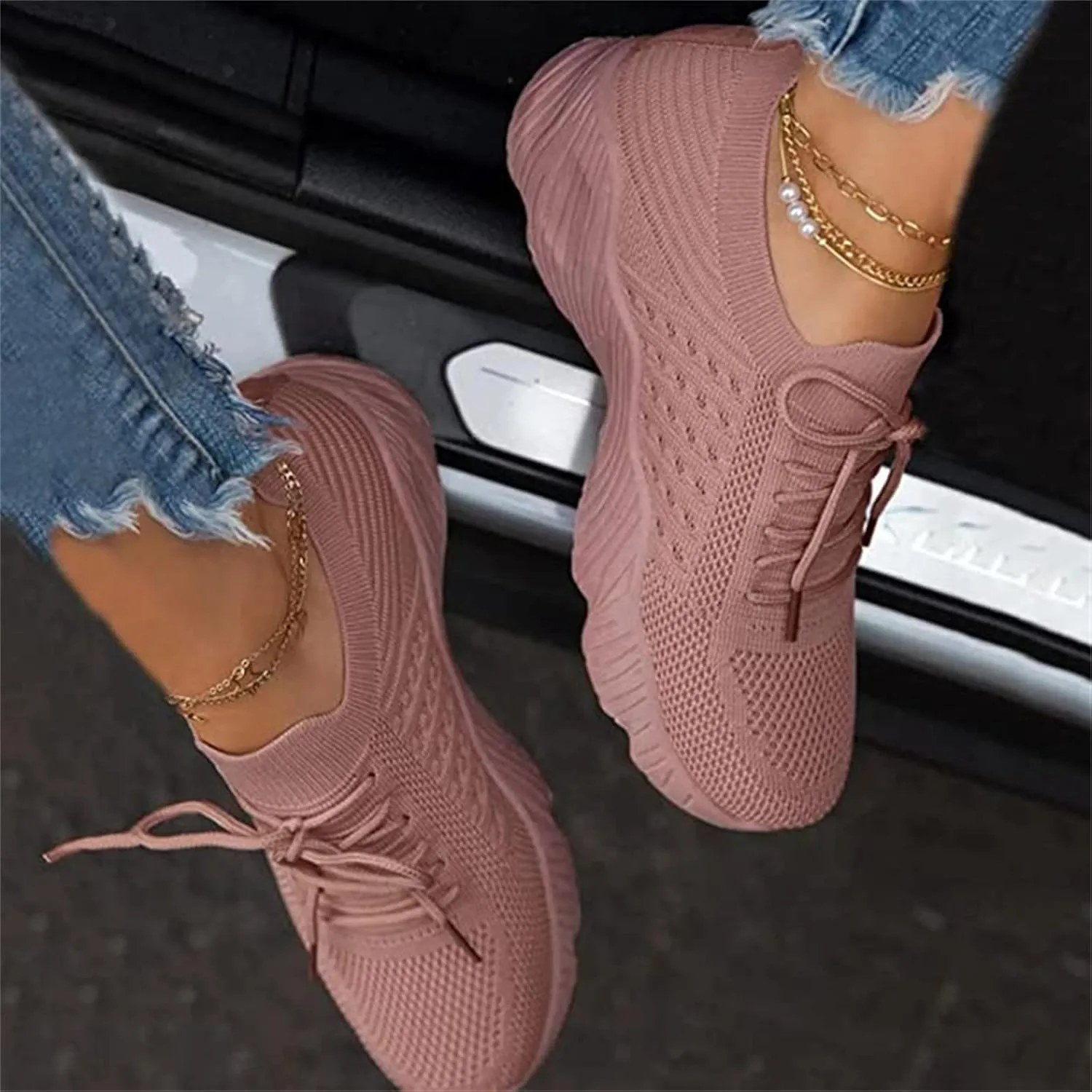 Ladmiple Shoes For Women Sneakers Slip On Walking Shoes Slip on Sock Sneakers Lady Mesh Loafers Running Tennis Shoes