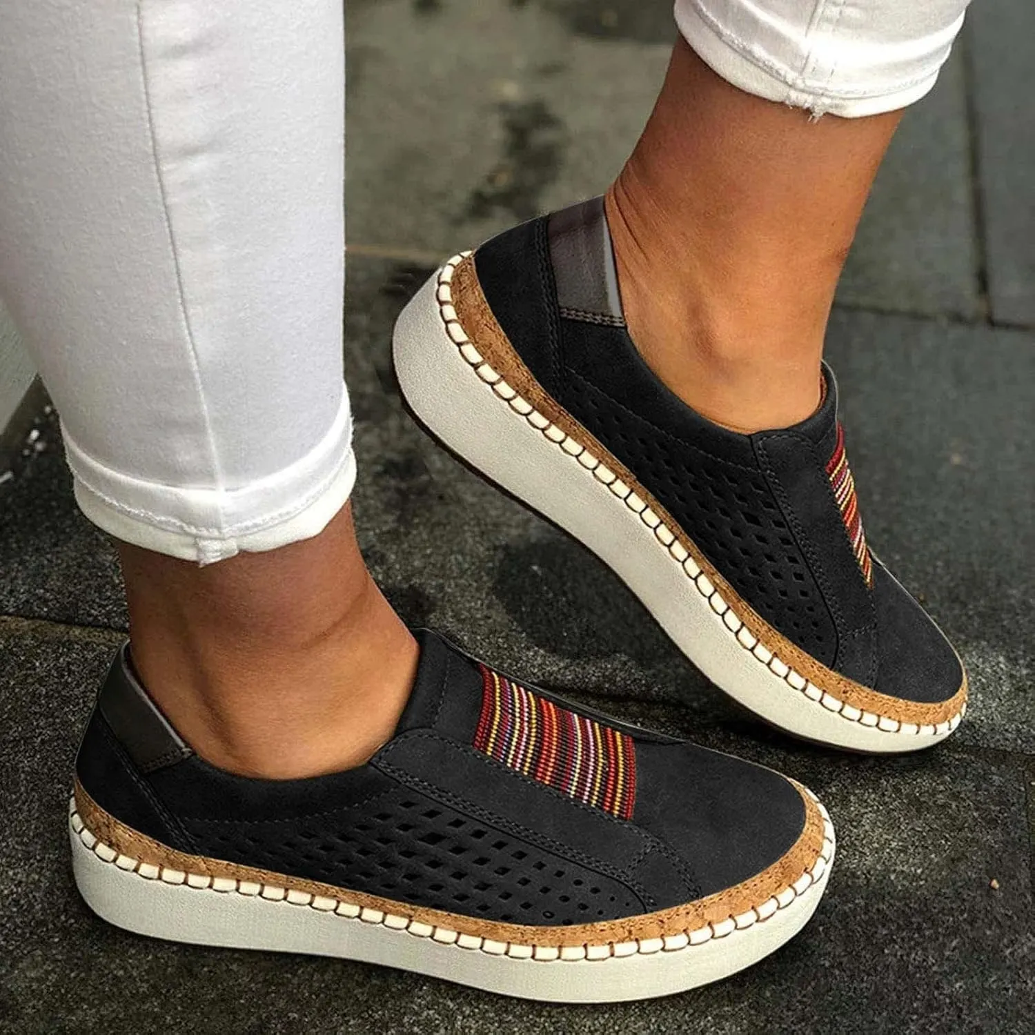 Ladmiple Shoes For Women Sneakers Slip Ons Comfort Casual Canvas Shoes Summer Fashion Platform Walking Flats Loafers