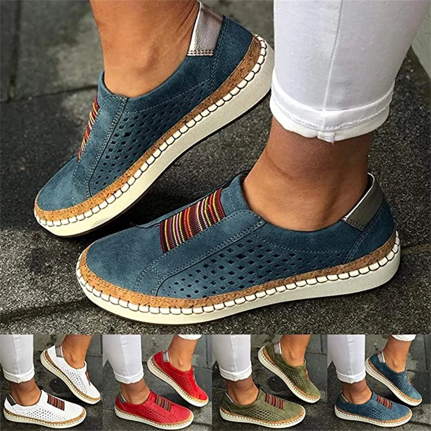 Ladmiple Shoes For Women Sneakers Slip Ons Comfort Casual Canvas Shoes Summer Fashion Platform Walking Flats Loafers