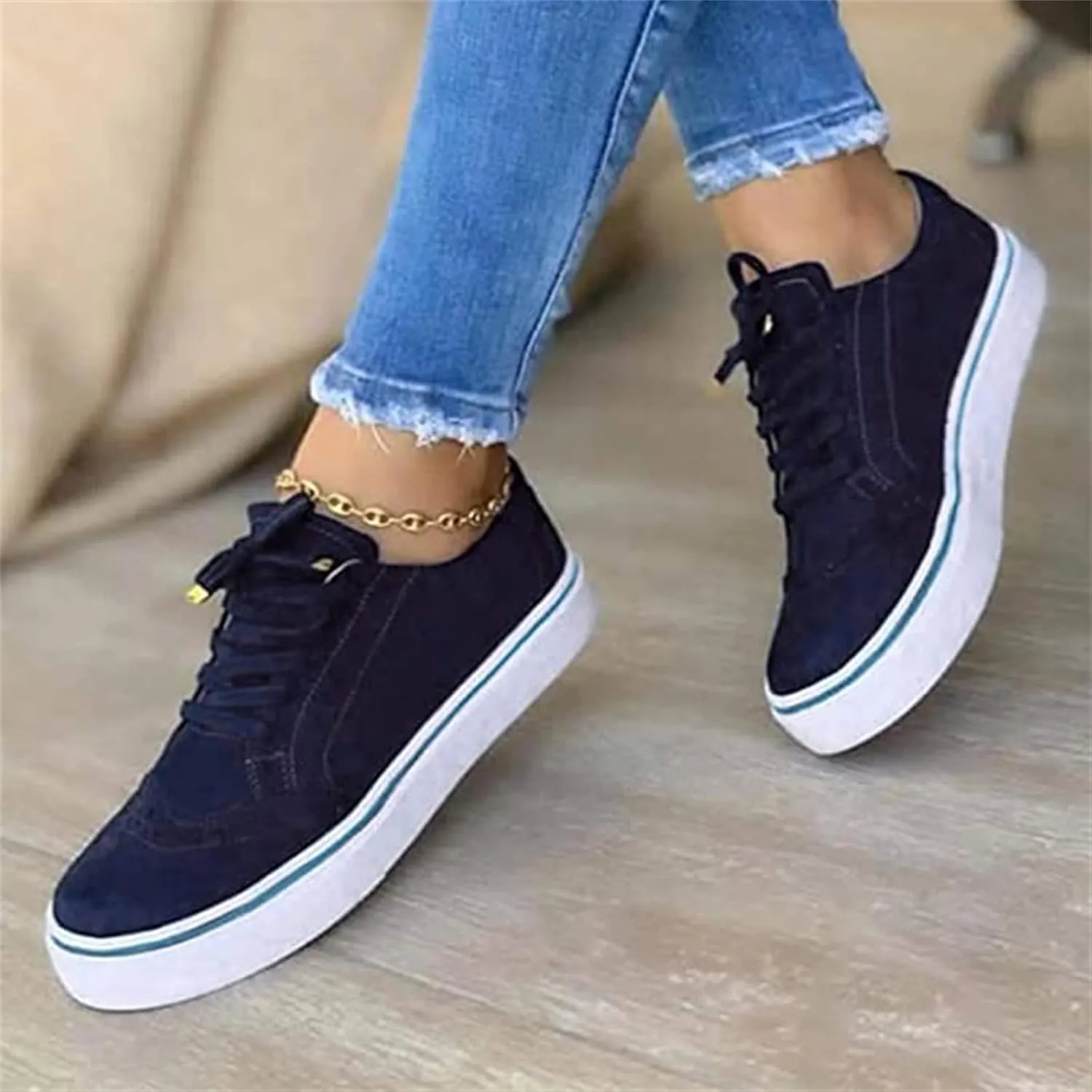 Ladmiple Shoes For Women Sneakers Trendy Slip On Comfort Walking Shoes Fashion Casual Summer Lace Up Platform Loafers