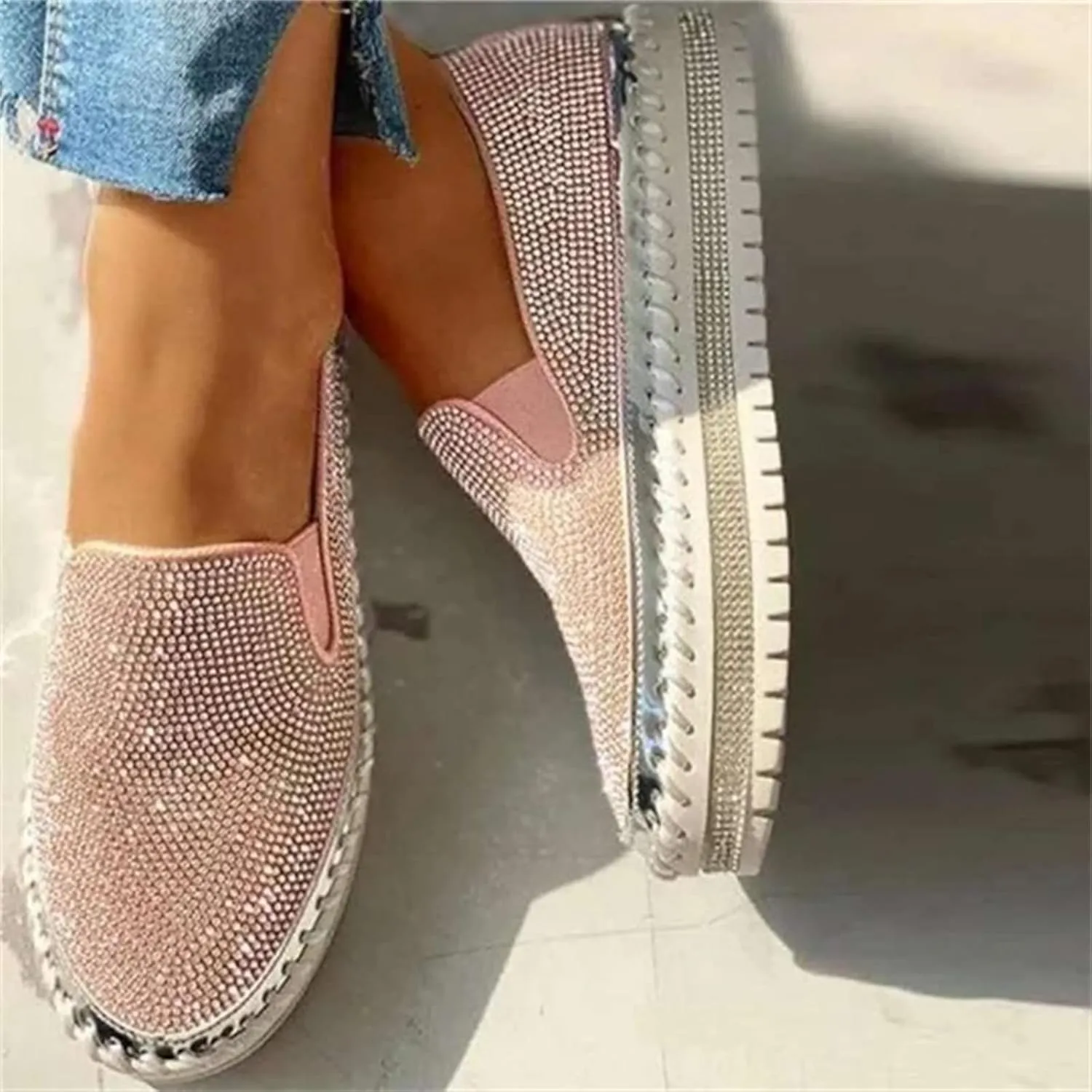 Ladmiple Sneakers For Women Walking Shoes Wide Width Slip On Loafers Comfort Fashion Dressy Casual Summer Glitter Shoes