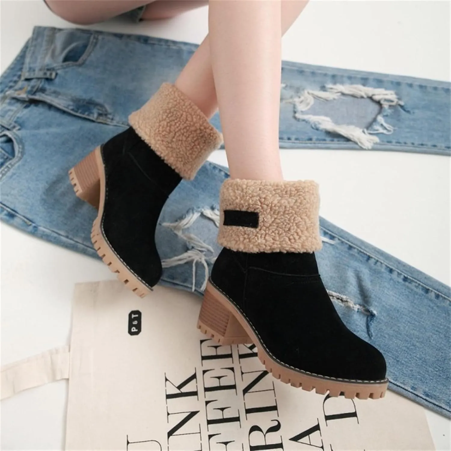 Ladmiple Snow Boots For Women Tall Mid Calf Winter Boots Warm Fashion Fur Lined Thickening Outdoor Comfortable Shoes