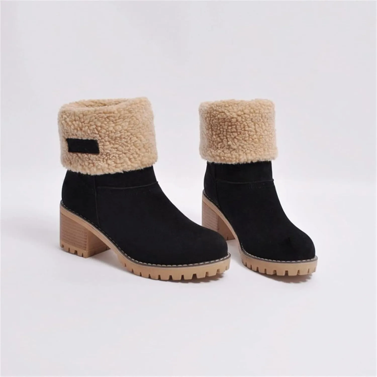 Ladmiple Snow Boots For Women Tall Mid Calf Winter Boots Warm Fashion Fur Lined Thickening Outdoor Comfortable Shoes