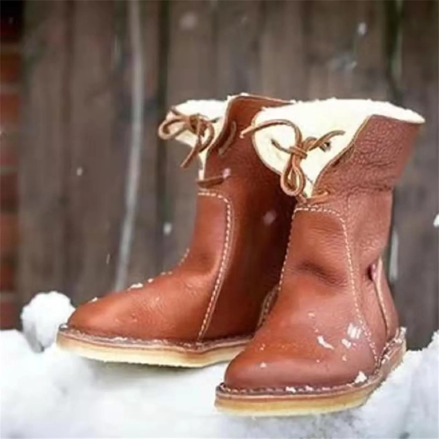 Ladmiple Snow Boots For Women Wide Width Warm Fur Lined Winter Boots Outdoor Short Ankle Booties Lace Up Combat Shoes