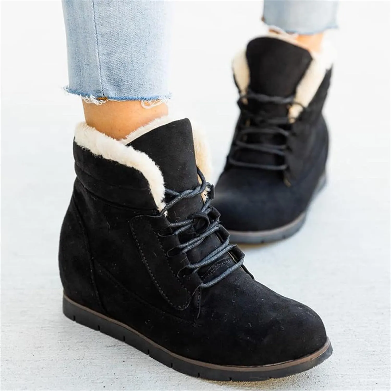 Ladmiple Snow Boots For Women Wide Width Winter Shoes with Fur Lined Warm Comfortable Outdoor Lace Up Ankle Booties
