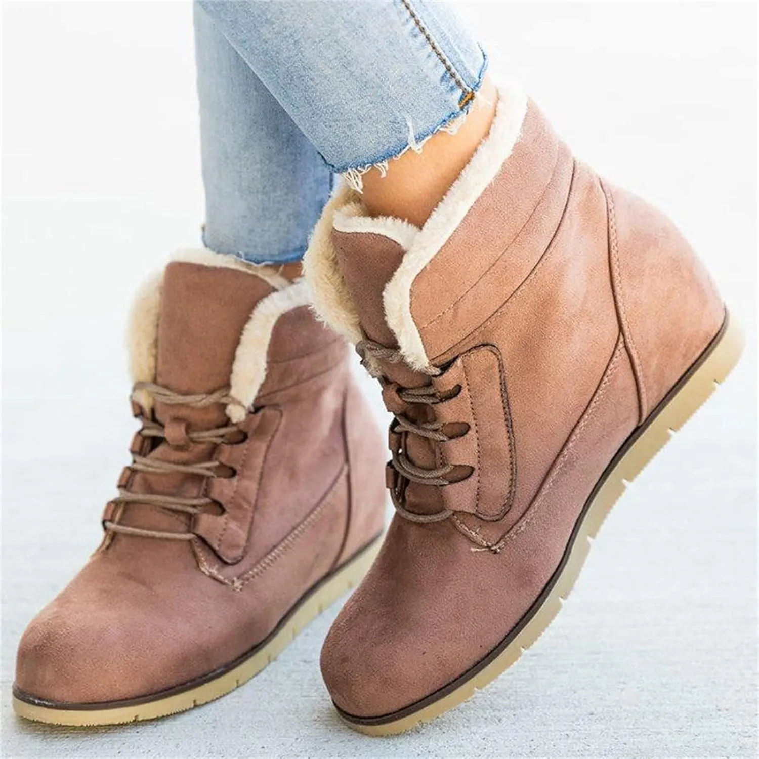 Ladmiple Snow Boots For Women Wide Width Winter Shoes with Fur Lined Warm Comfortable Outdoor Lace Up Ankle Booties