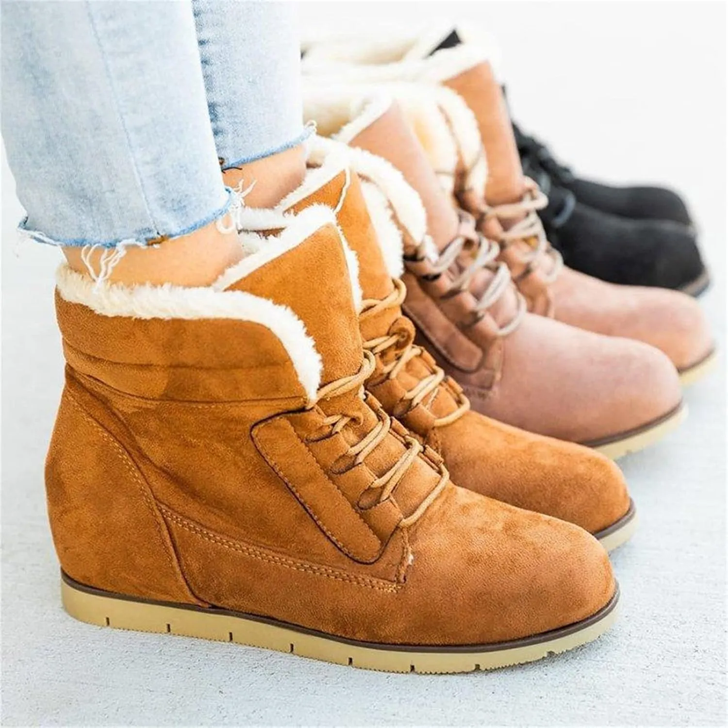 Ladmiple Snow Boots For Women Wide Width Winter Shoes with Fur Lined Warm Comfortable Outdoor Lace Up Ankle Booties