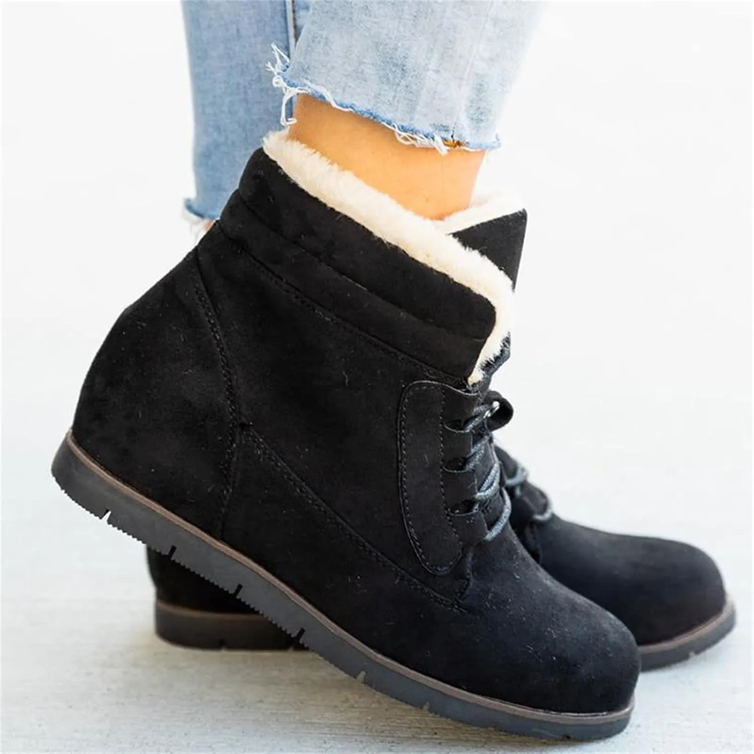 Ladmiple Snow Boots For Women Wide Width Winter Shoes with Fur Lined Warm Comfortable Outdoor Lace Up Ankle Booties