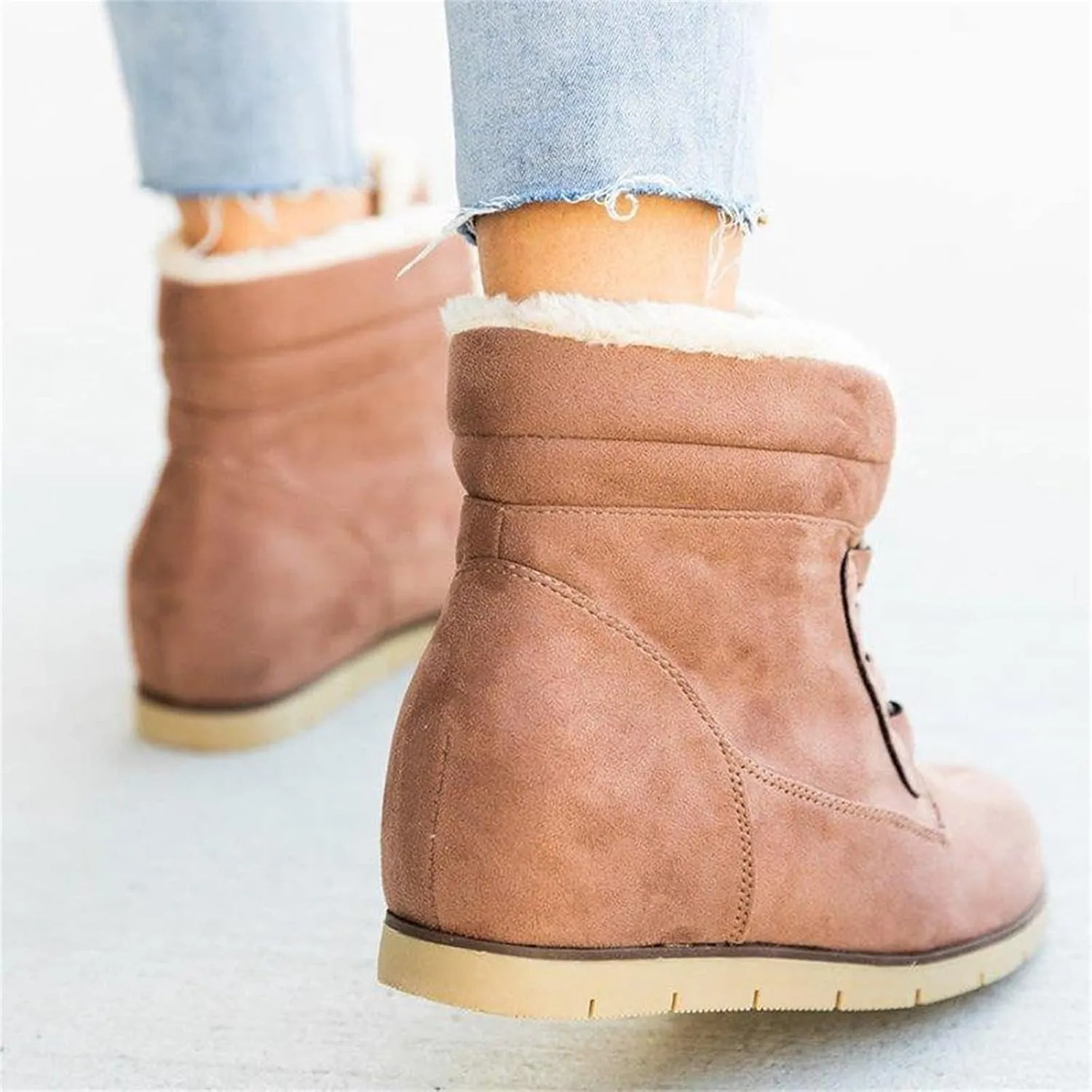 Ladmiple Snow Boots For Women Wide Width Winter Shoes with Fur Lined Warm Comfortable Outdoor Lace Up Ankle Booties