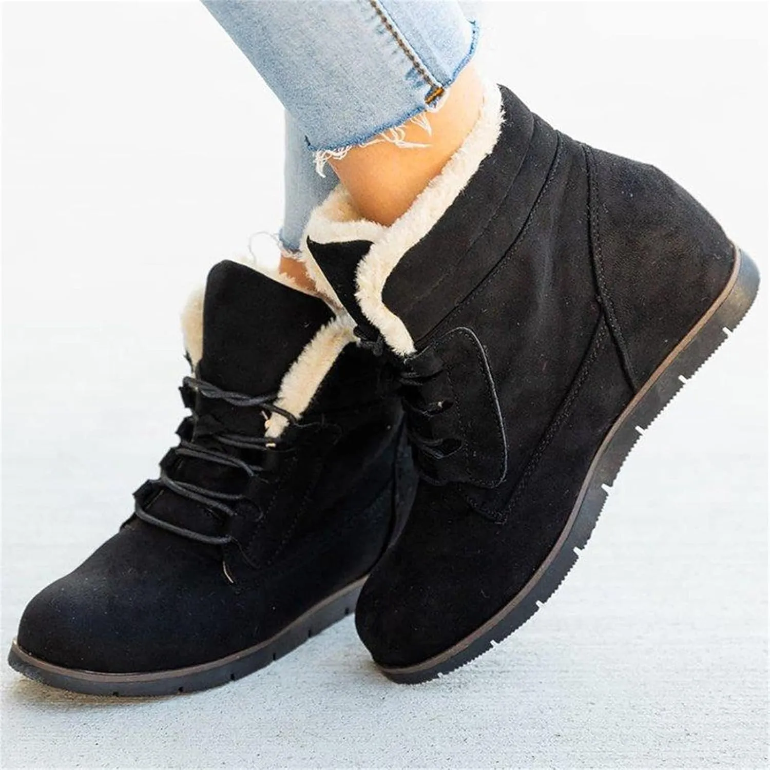 Ladmiple Snow Boots For Women Wide Width Winter Shoes with Fur Lined Warm Comfortable Outdoor Lace Up Ankle Booties