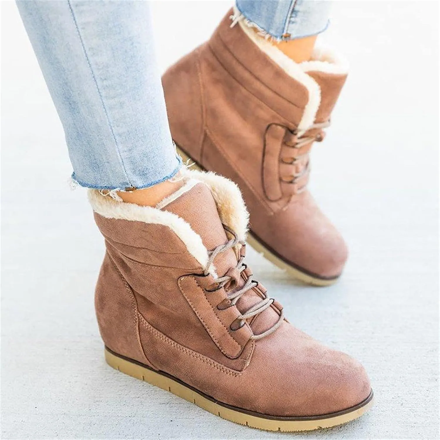 Ladmiple Snow Boots For Women Wide Width Winter Shoes with Fur Lined Warm Comfortable Outdoor Lace Up Ankle Booties
