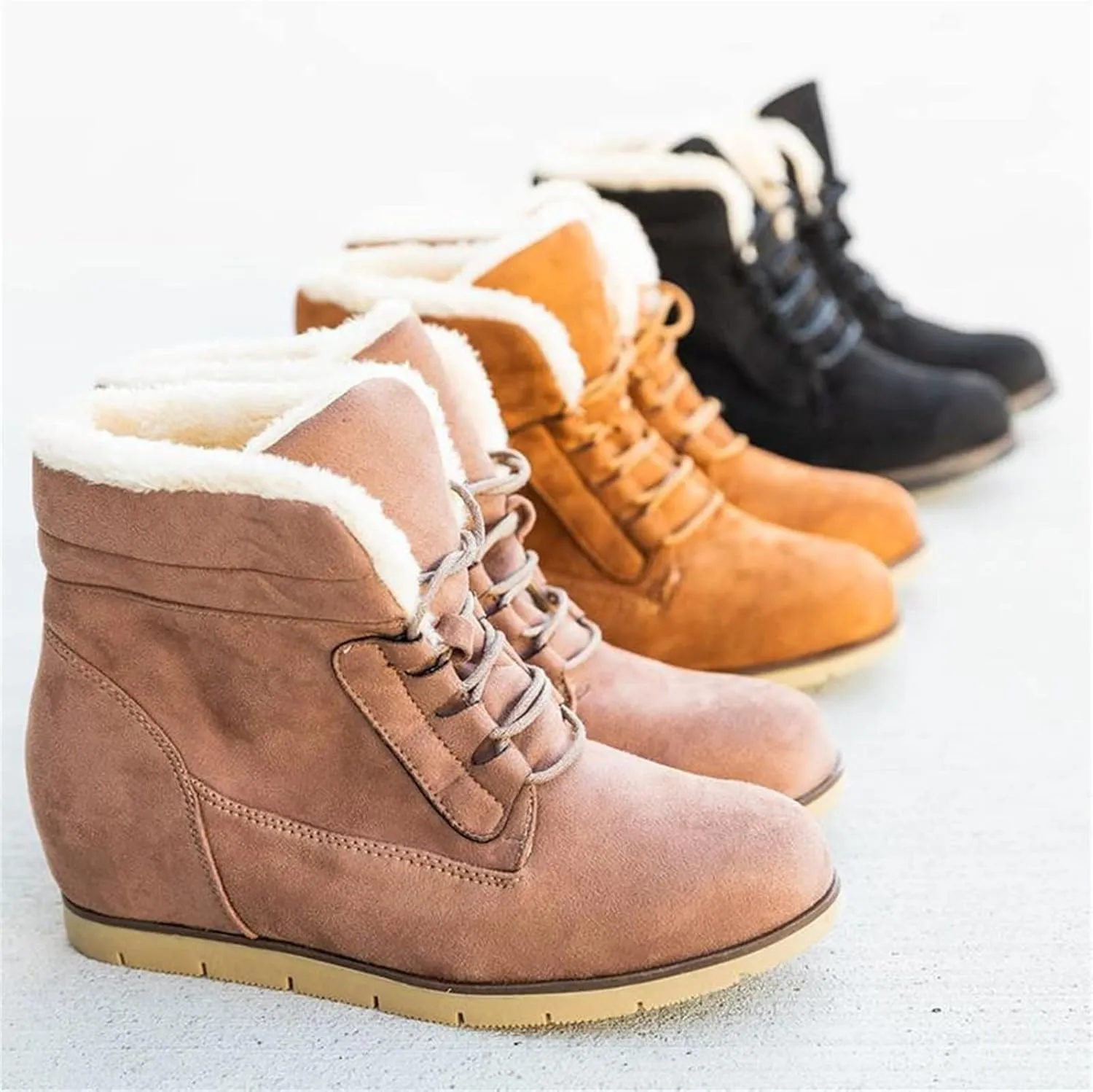 Ladmiple Snow Boots For Women Wide Width Winter Shoes with Fur Lined Warm Comfortable Outdoor Lace Up Ankle Booties