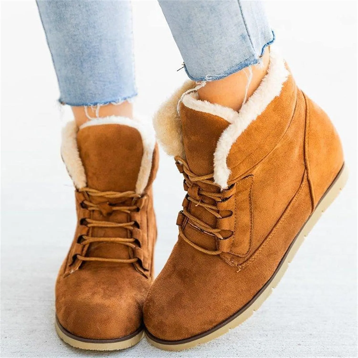 Ladmiple Snow Boots For Women Wide Width Winter Shoes with Fur Lined Warm Comfortable Outdoor Lace Up Ankle Booties