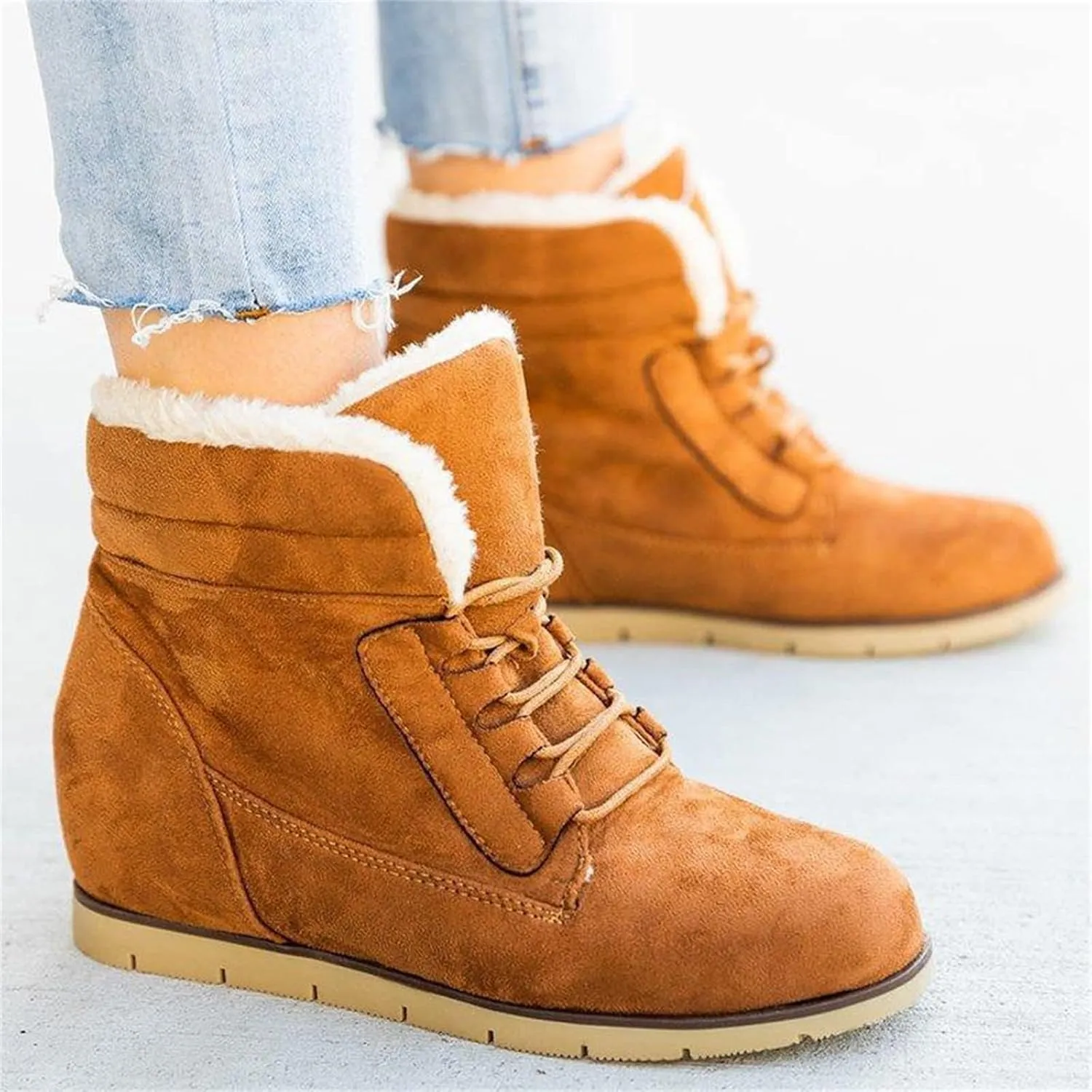 Ladmiple Snow Boots For Women Wide Width Winter Shoes with Fur Lined Warm Comfortable Outdoor Lace Up Ankle Booties
