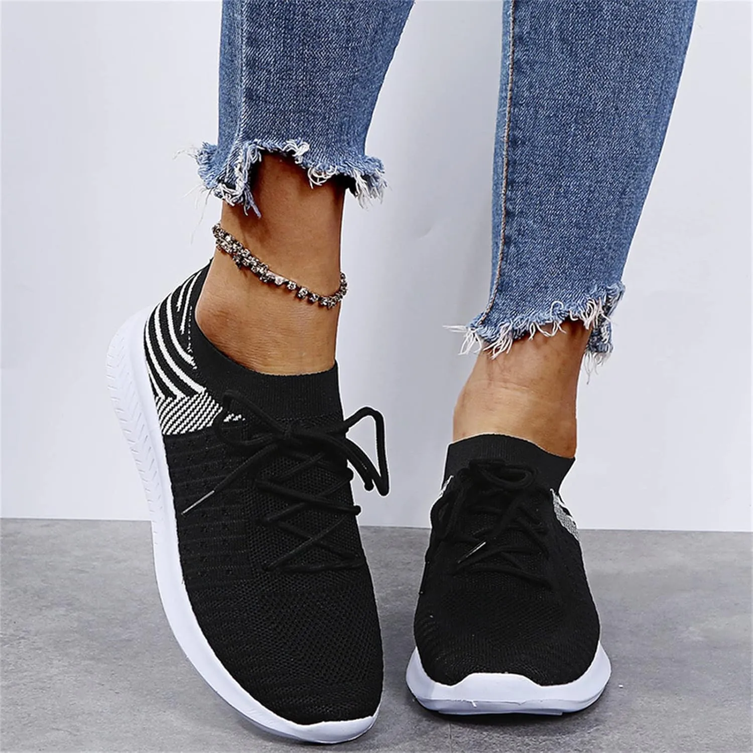 Ladmiple Walking Sneakers For Women Wide Width Comfort Mesh Non Slip Casual Athletic Gym Tennis Running Slip On Sneakers