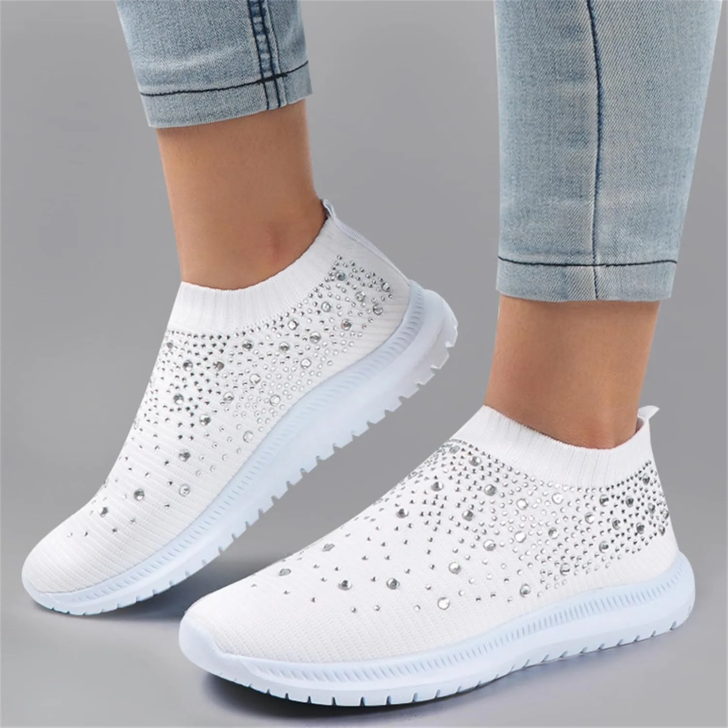 Ladmiple Walking Sneakers For Women Wide Width Comfort Mesh Non Slip Casual Athletic Gym Tennis Running Slip On Sneakers