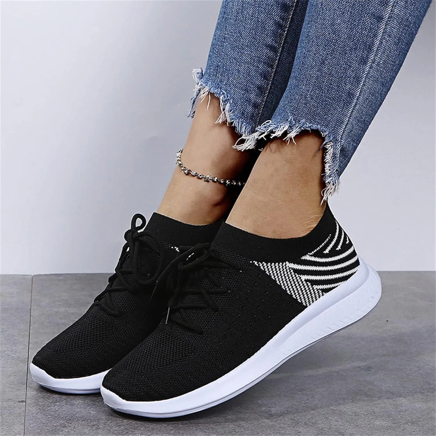 Ladmiple Walking Sneakers For Women Wide Width Comfort Mesh Non Slip Casual Athletic Gym Tennis Running Slip On Sneakers