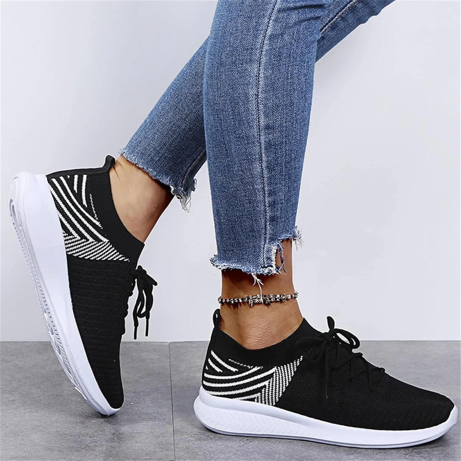Ladmiple Walking Sneakers For Women Wide Width Comfort Mesh Non Slip Casual Athletic Gym Tennis Running Slip On Sneakers