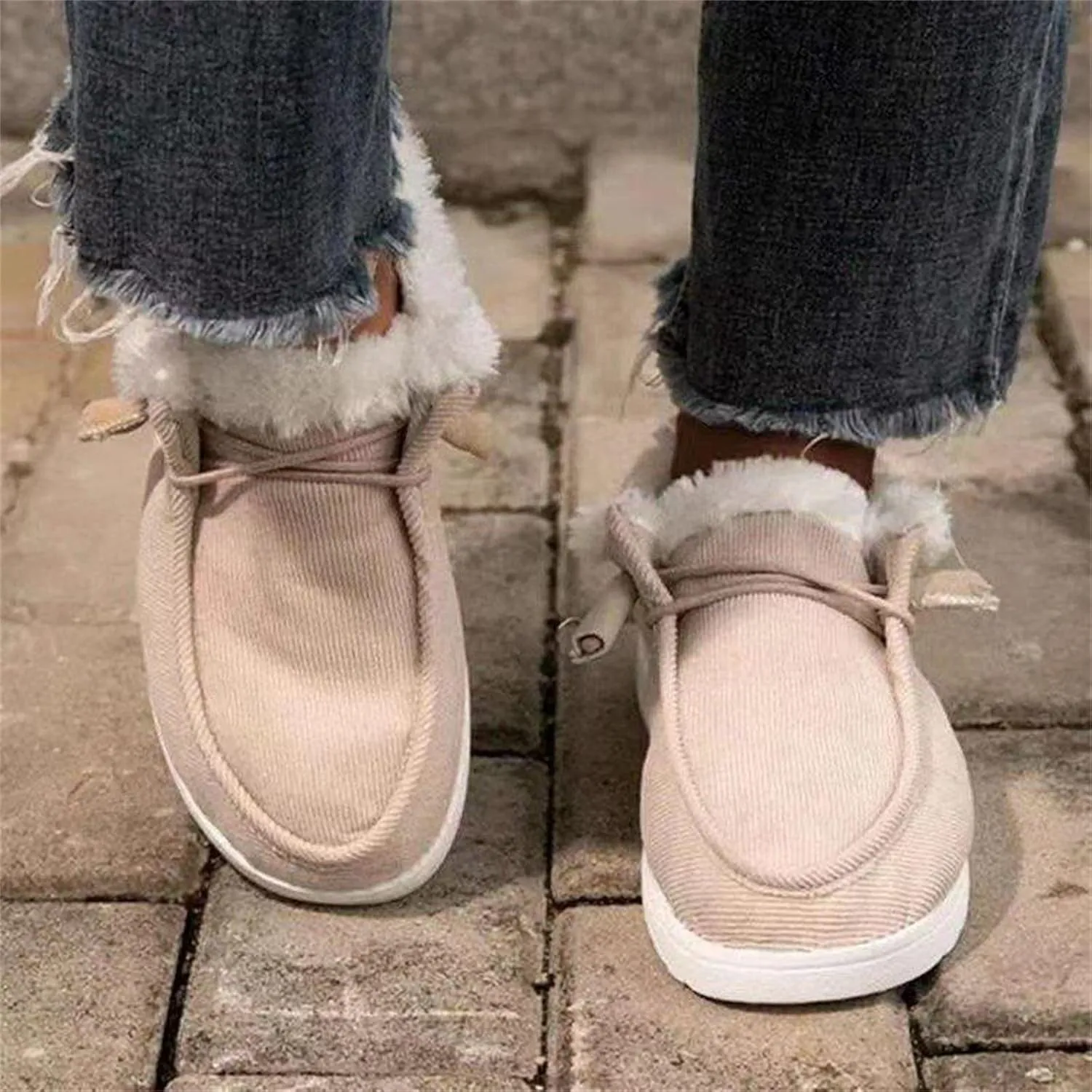 Ladmiple Winter Boots For Women Fashion Casual Slip-on Warm Loafers Shoes Faux Fur-Lined Comfortable Snow Ankle Booties