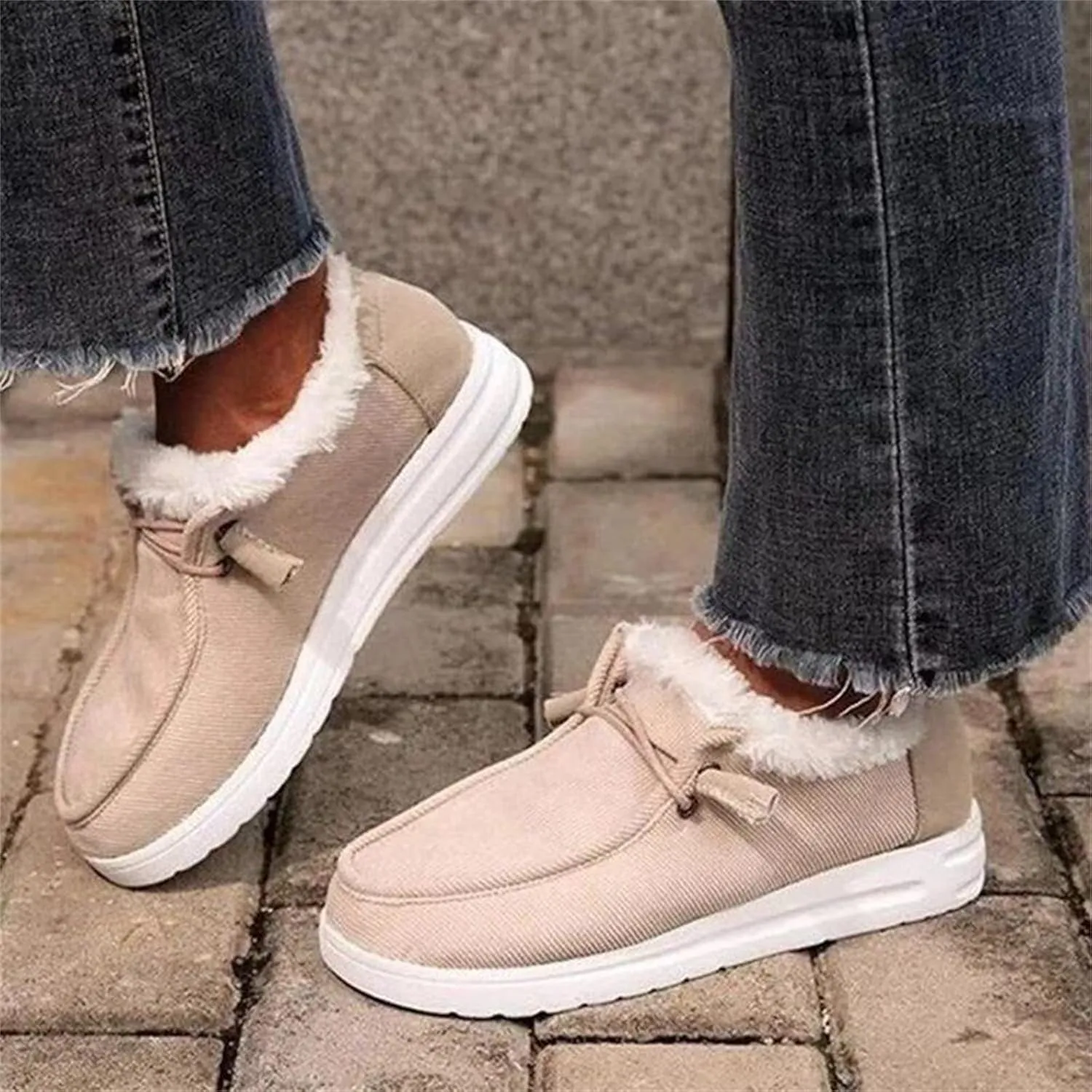 Ladmiple Winter Boots For Women Fashion Casual Slip-on Warm Loafers Shoes Faux Fur-Lined Comfortable Snow Ankle Booties