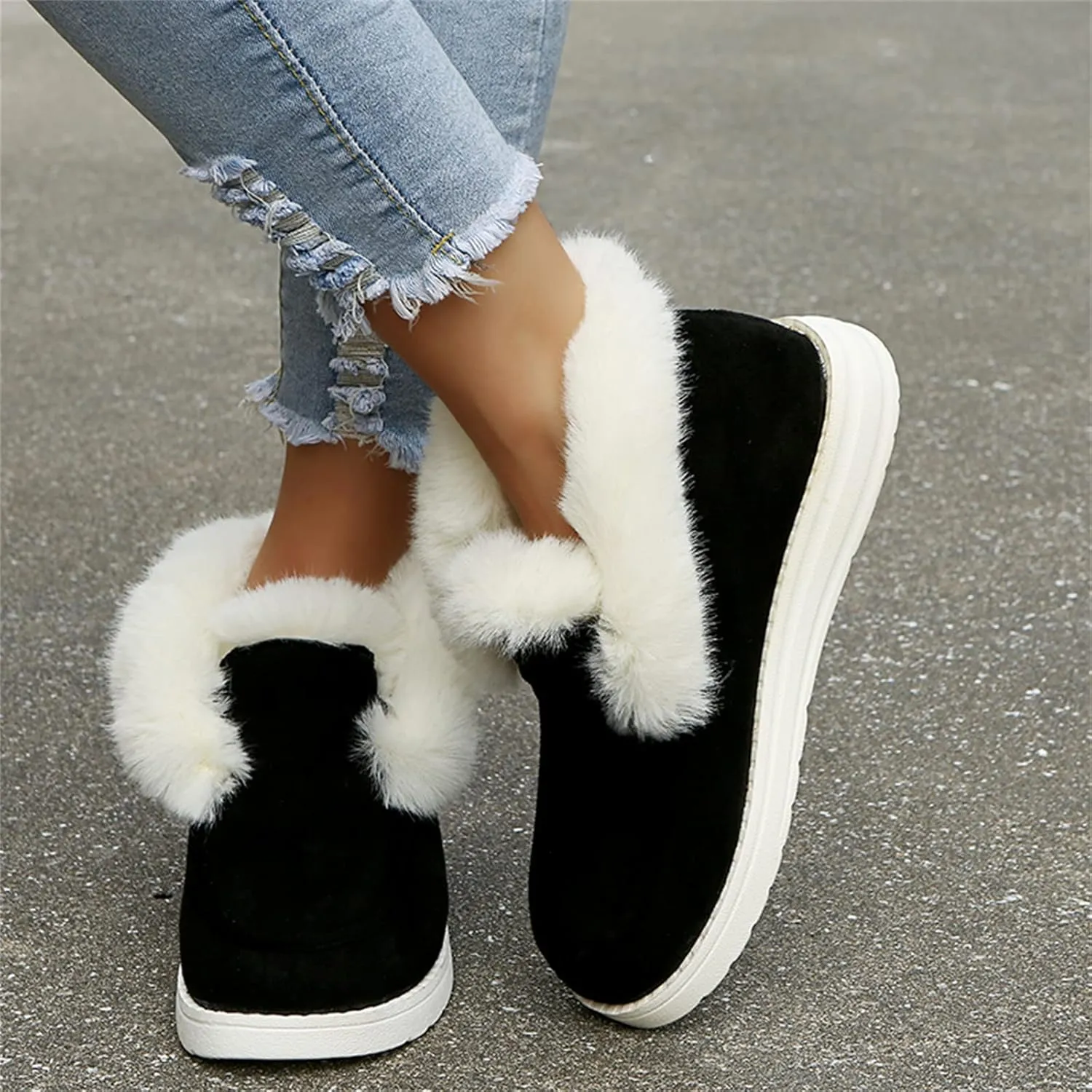 Ladmiple Winter Boots For Women Fashion Snow Boots Classic Faux Fur Lined Slip On Ankle Booties Casual Warm Walking Shoes