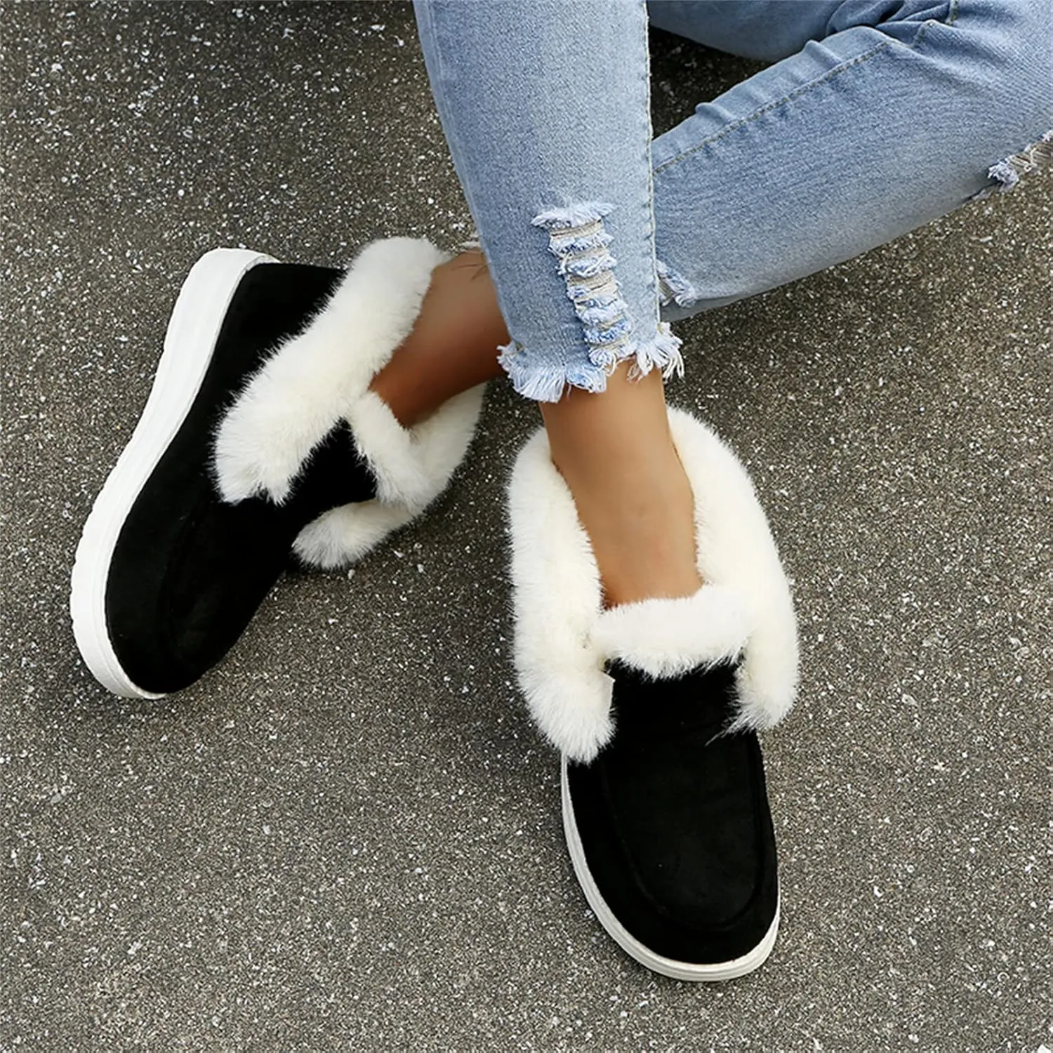Ladmiple Winter Boots For Women Fashion Snow Boots Classic Faux Fur Lined Slip On Ankle Booties Casual Warm Walking Shoes